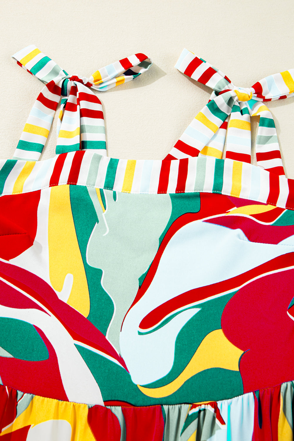 Abstract Stripe Patchwork Tie Strap Maxi Dress