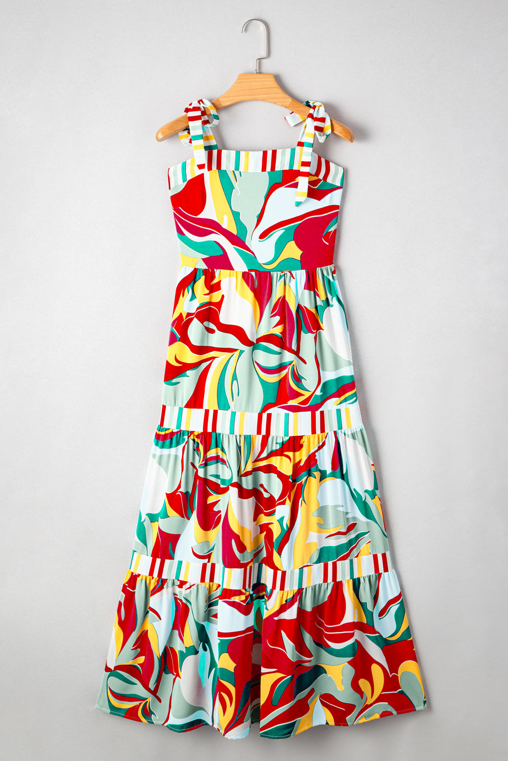 Abstract Stripe Patchwork Tie Strap Maxi Dress